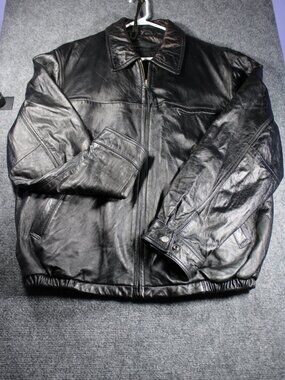 American Classics Quality Label Men's Black Leather Bomber Jacket Size L w/Liner